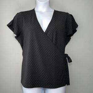Liz Claiborne Tie Wrap Top Size XL Black White Polka Dot Office Siren Classic
